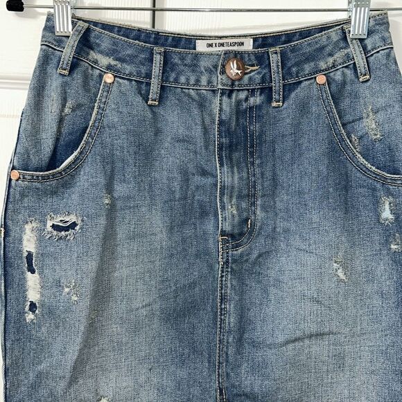 Revolve One Teaspoon Distressed Blue Denim Skirt(Size 26) - Picture 5 of 11